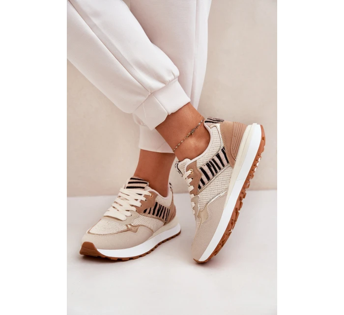Buty Sportowe Damskie Na Platformie Zebra Beżowe Davinara