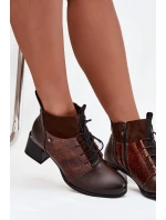 Zazoo 60503 Skórzane Botki Na Obcasie Ocieplane Czekoladowe