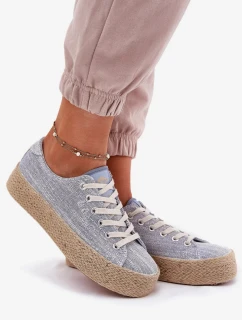 Dámske tenisky na platforme s pleteným detailom Lee Cooper - modré