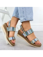 Dámske sandále na podpätku modré pletené Potocki 45302