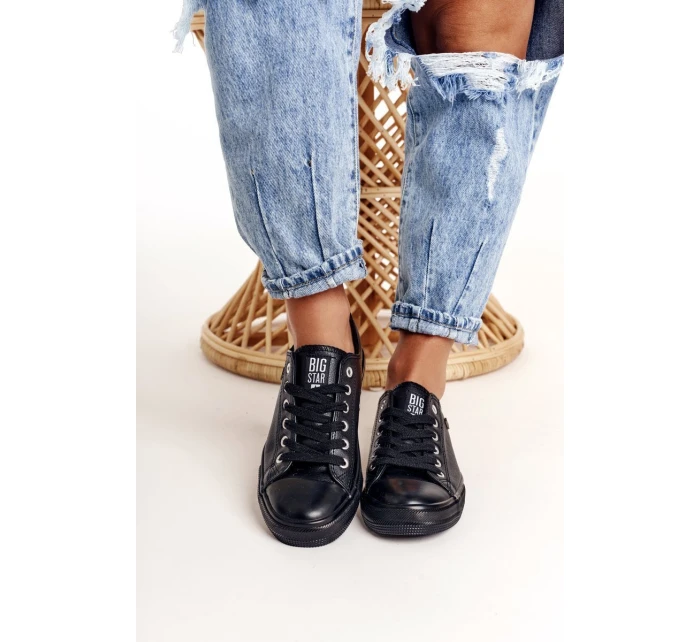 Damskie Skórzane Trampki Big Star Czarne V274871 Damskie Skórzane Trampki Big Star Czarne V274871
