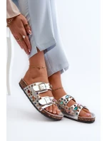 Zdobione Klapki Damskie Z Klamrami S.Barski MY121 Srebrne