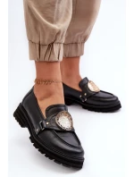 Zazoo 3485 Mokasyny Damskie Ze Złotą Ozdobą Skóra Naturalna