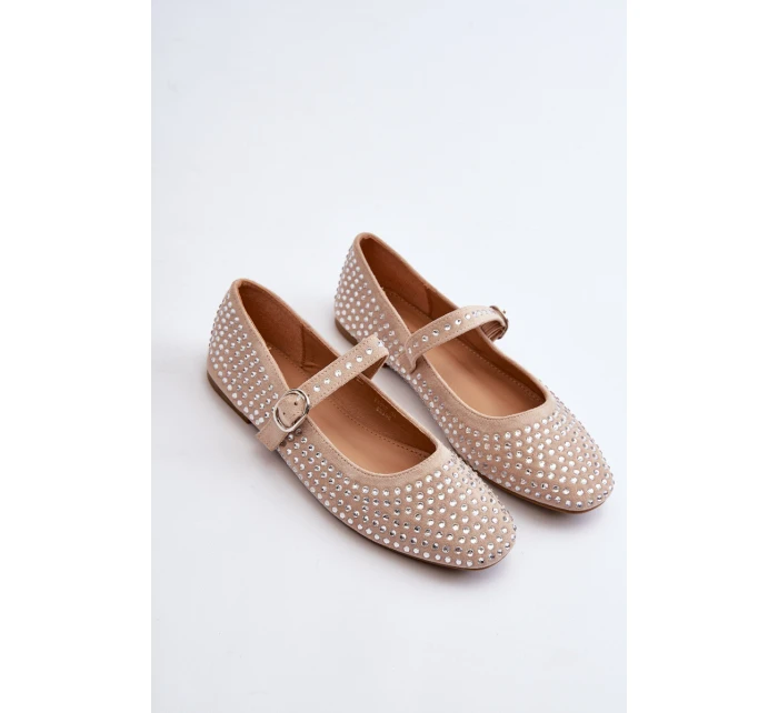 Eko Zamszové Baletky Ozdobené Béžové model 21666791 - Boto Eko Zamszové Baletky Ozdobené Béžové model 21666791 - Boto