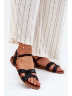 Płaskie Połyskujące Sandały Damskie S.Barski KV51-022 Czarne