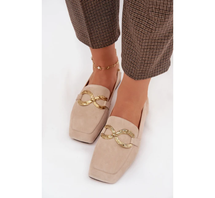 Dámské mokasíny z pravé kůže se zlatým detailem D&A Béžové model 22031885 - S.Barski