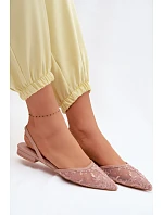 Síťované sandály s krajkou na nízkém podpatku Špinavě růžové model 22125530 - Boto