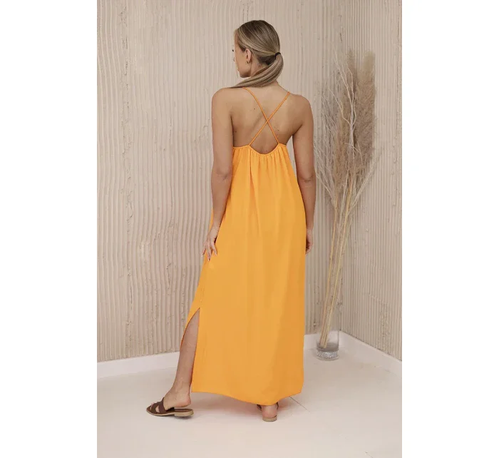 Dlouhé šaty bez ramínek pomeranč