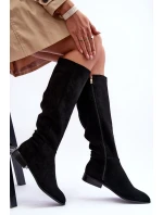 Zamszowe Kozaki Na Płaskim Obcasie Czarne Eelin