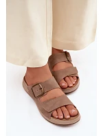 Dámské pantofle s přezkou a suchým zipem  světle hnědé model 22133536 - Inblu