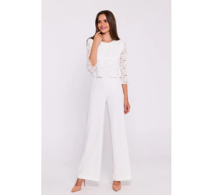 S381 Kombinéza s čipkovanými detailmi - ecru