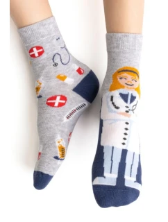 DÍVČÍ VZOROVANÉ PONOŽKY 014 MELANGE LIGHT GREY 26-28