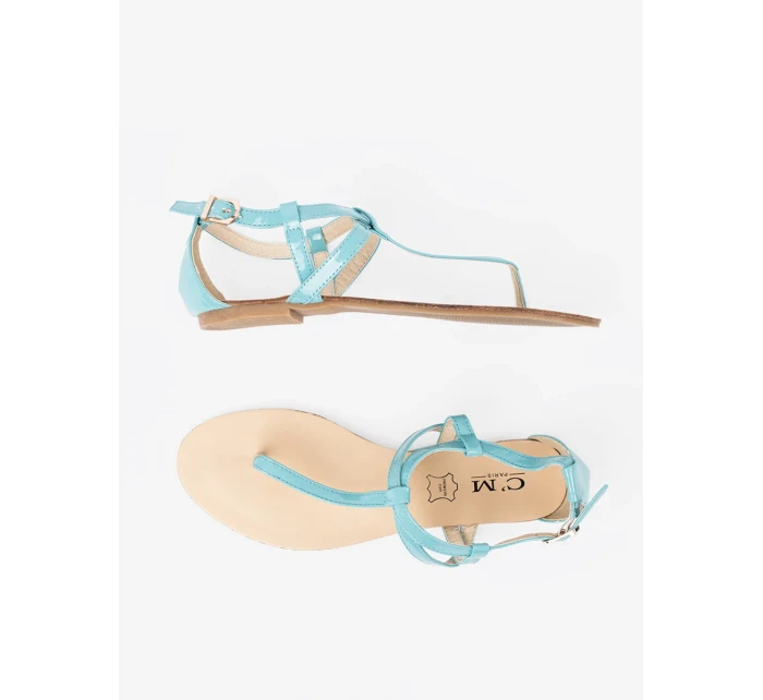 Výborné dámské modré sandály bez podpatku Výborné dámské modré sandály bez podpatku