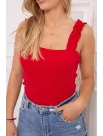 Blúzka bez ramienok s volánikmi červená