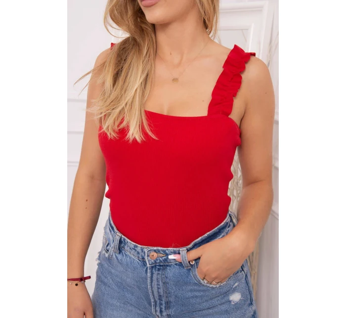 Blúzka bez ramienok s volánikmi červená