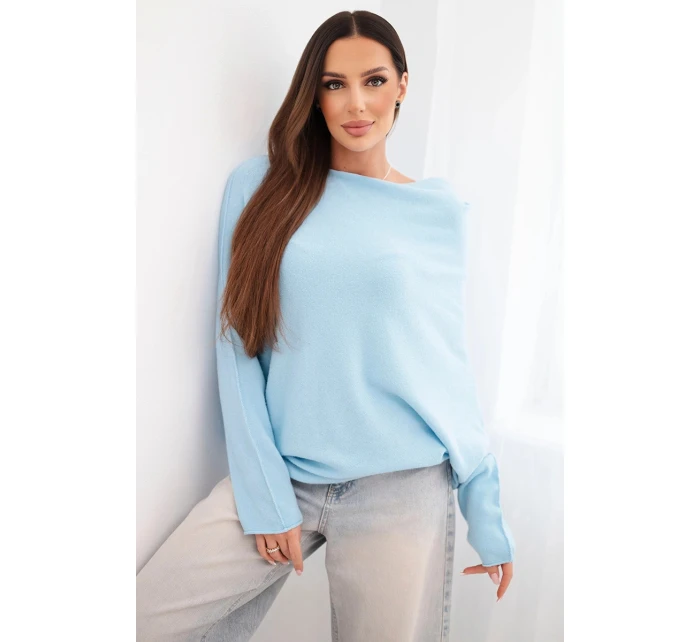 Dámsky asymetrický viskózový sveter batwing modrý Dámsky asymetrický viskózový sveter batwing modrý