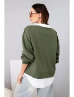 Dámská máslová mikina z viskózy s model 22014161 vsadkou khaki - K-Fashion