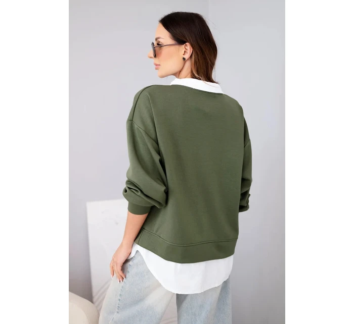 Dámská máslová mikina z viskózy s model 22014161 vsadkou khaki - K-Fashion