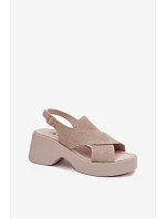 Kožené dámské sandály na platformě model 22100356 Béžové - S.Barski
