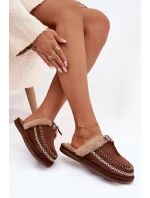 Dámske domáce papuče s kožušinou a výšivkou - hnedé Perivelle Dámske domáce papuče s kožušinou a výšivkou - hnedé Perivelle