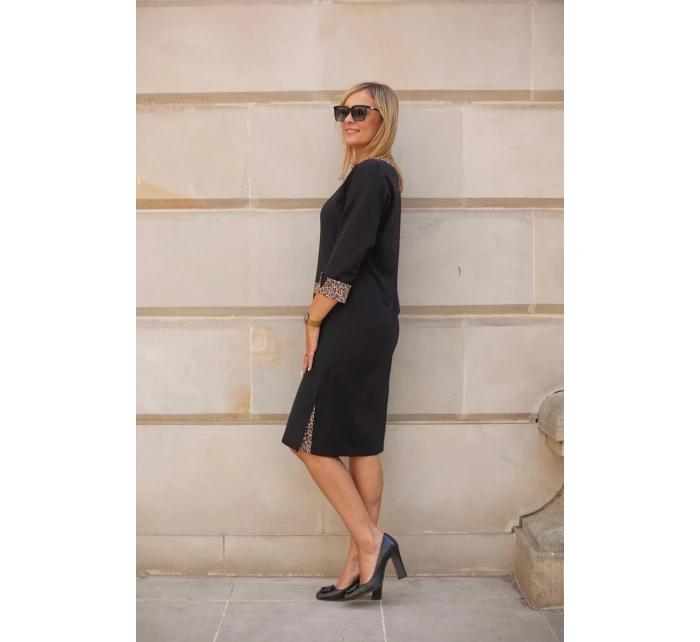 Denné šaty M416 - čierno-hnedé - La Aurora