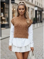 Dámský svetr 2 v 1 s bílou košilí camel Dstreet model 21971132 - FashionStreet