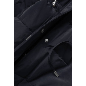 Tmavo modro/hnedá dámska zimná bunda parka s machovitým kožúškom (W560)