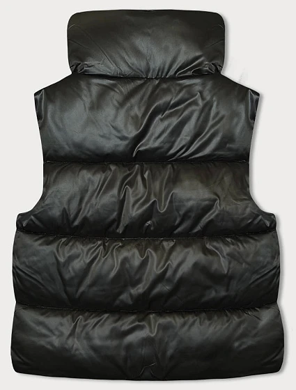 Krátká dámská vesta v khaki barvě se stojáčkem model 18844023 - S'WEST Krátká dámská vesta v khaki barvě se stojáčkem model 18844023 - S'WEST