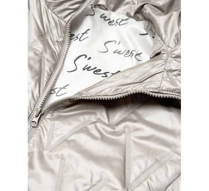 Dámska tenká bunda s pletenými rebrovanými manžetami Goodlookin light beige (B8575-9)