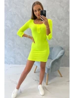 Šaty s gombíkovým výstrihom žlté neónové