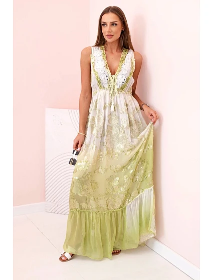 Dámské viskózové šaty s výšivkou oliva