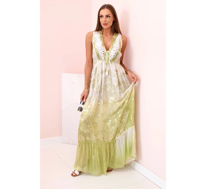 Dámske viskózové šaty s olivovou výšivkou