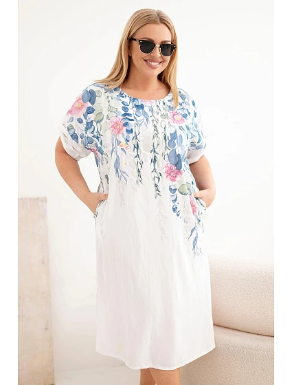 Dámské viskózové šaty Plus Size s krátkým rukávem a rozparky po model 22092328 bílá - K-Fashion