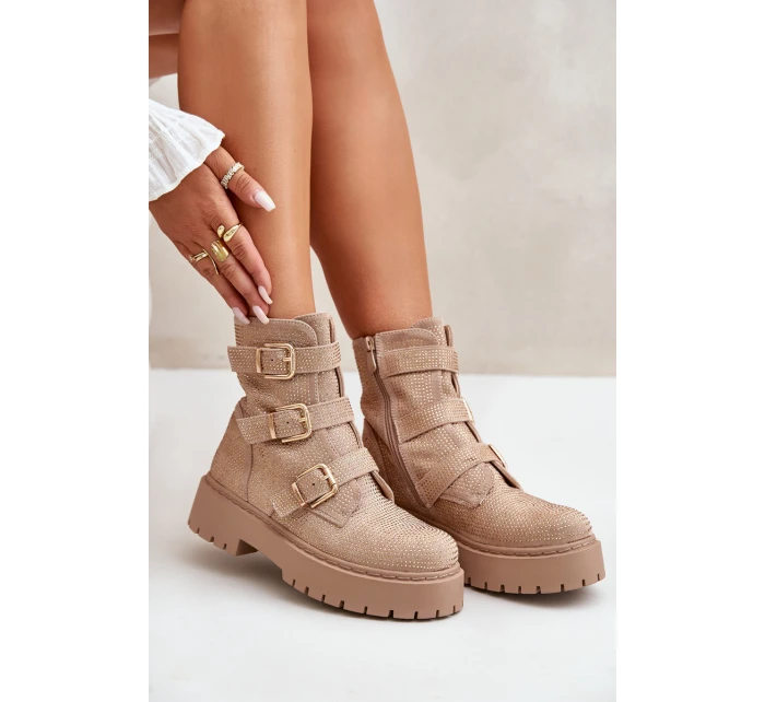 Ocieplane Botki Damskie Ze Zdobieniem Beżowe Ciascia Ocieplane Botki Damskie Ze Zdobieniem Beżowe Ciascia