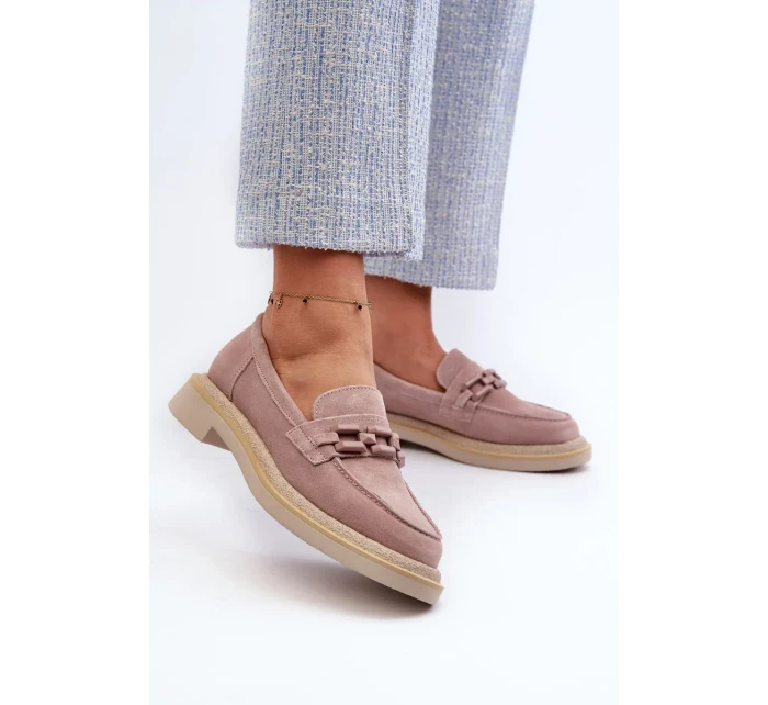 Dámske semišové mokasíny na podpätku so zdobením D&A Dirty Pink Dámske semišové mokasíny na podpätku so zdobením D&A Dirty Pink