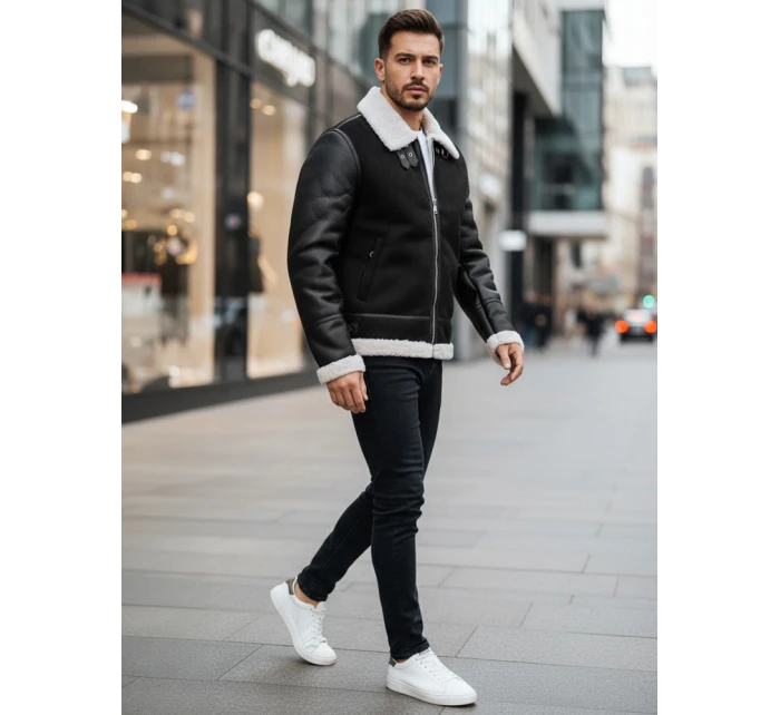 Pánská kožená bunda černá Dstreet TX5085 Pánská kožená bunda černá Dstreet TX5085