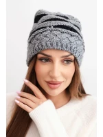 Dámska zimná čiapka z vlny v hrubom úplete a pruhoch K465 sivá + čierna Dámska zimná čiapka z vlny v hrubom úplete a pruhoch K465 sivá + čierna
