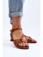 Zazoo 40182 Skórzane Sandały Damskie Brązowe