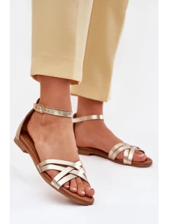 Skórzane Sandały Damskie Na Płaskim Obcasie Maciejka 07029-25 Złote