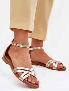 Skórzane Sandały Damskie Na Płaskim Obcasie Maciejka 07029-25 Złote