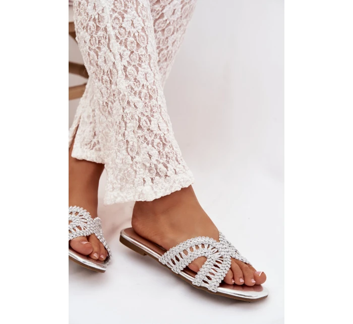 Dámské ploché stříbrné pantofle Fariella