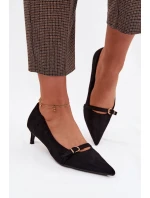 Dámské lodičky na nízkém podpatku s ozdobným páskem Černé model 22037735 - Boto