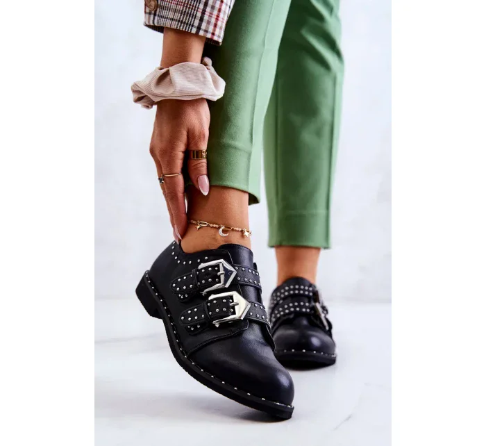 Dámské kůže Polobotky Se Sponami Lu Boo Černé