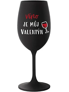 WINE IS MY VALENTINE - čierny pohár na víno 350 ml