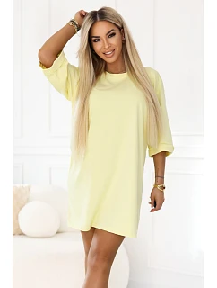 Bavlněné volné oversize šaty s krátkými rukávy  žluté model 22141524 - numoco basic