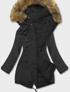 Obojstranná čierna dámska zimná bunda (2M-21508)