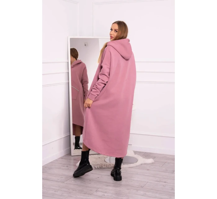 Zateplené šaty s kapucňou tmavo ružové