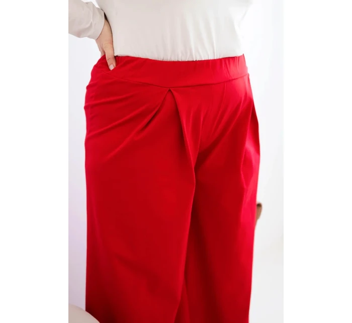 Dámske Plus veľkosť široké nohavice so skladaním červená