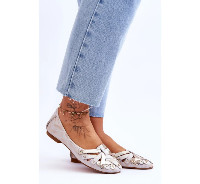 Dámské Kožené Baleríny model 21620670 Béžová a zlatá - Maciejka