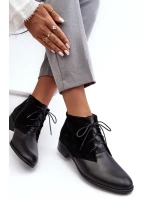 Modne Damskie Sznurowane Botki Czarne Kefora Modne Damskie Sznurowane Botki Czarne Kefora